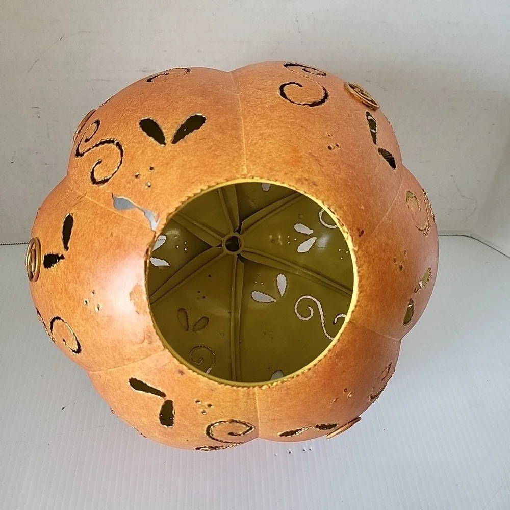 Vintage Halloween Jack-O-Lantern‎ Metal Art Deco Pumpkin Illuminate Pierced